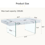 Table basse rectangulaire avec plateau effet bois et pieds en verre trempé