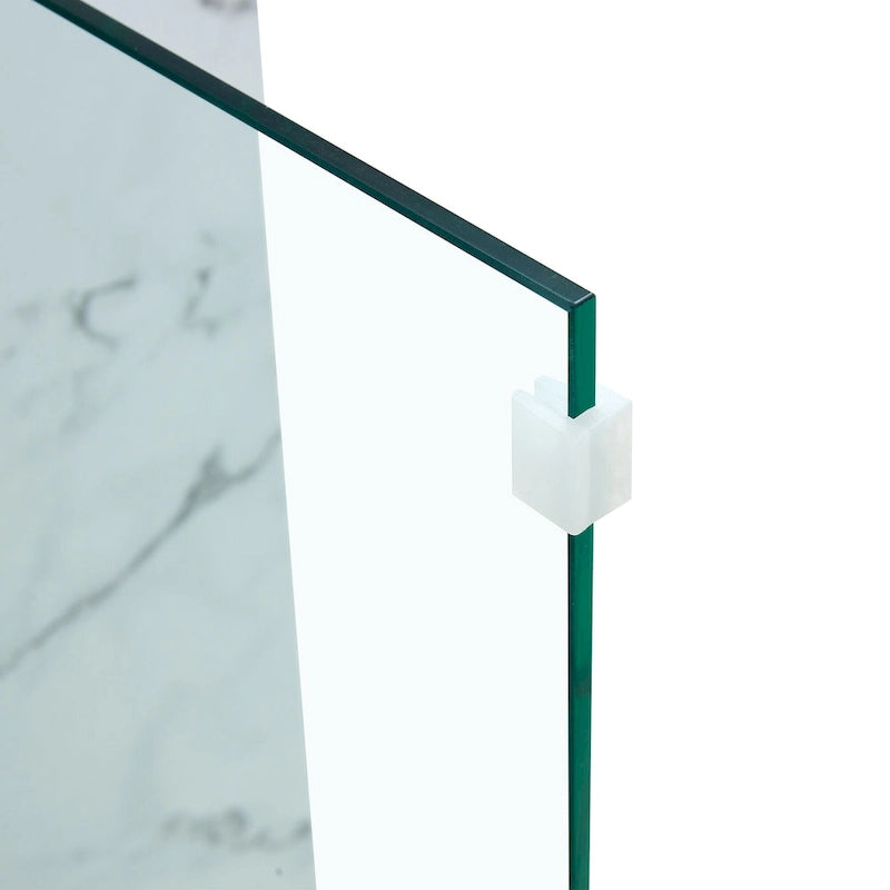 Table basse rectangulaire avec plateau effet bois et pieds en verre trempé