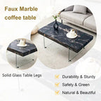 Table basse rectangulaire avec plateau effet bois et pieds en verre trempé