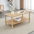 Table basse industrielle de 99 cm avec étagère ouverte à 2 niveaux et pieds en bois d'hévéa