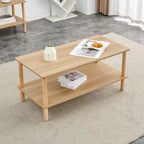 Table basse industrielle de 99 cm avec étagère ouverte à 2 niveaux et pieds en bois d'hévéa