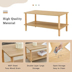 Table basse industrielle de 99 cm avec étagère ouverte à 2 niveaux et pieds en bois d'hévéa