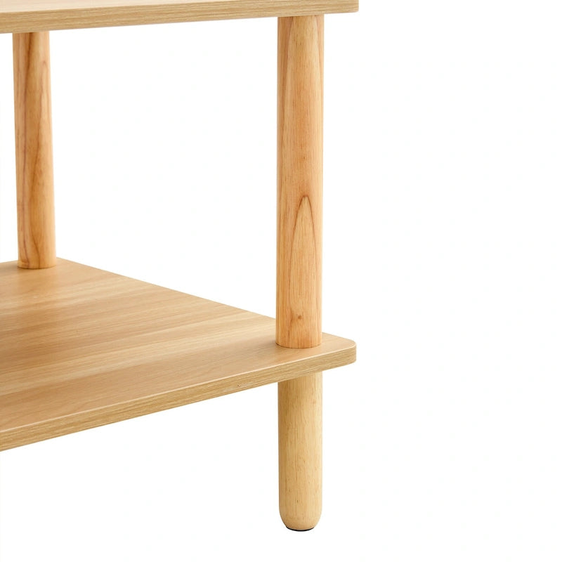Table basse industrielle de 99 cm avec étagère ouverte à 2 niveaux et pieds en bois d'hévéa
