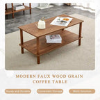 Table basse industrielle de 99 cm avec étagère ouverte à 2 niveaux et pieds en bois d'hévéa