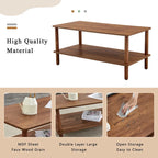 Table basse industrielle de 99 cm avec étagère ouverte à 2 niveaux et pieds en bois d'hévéa