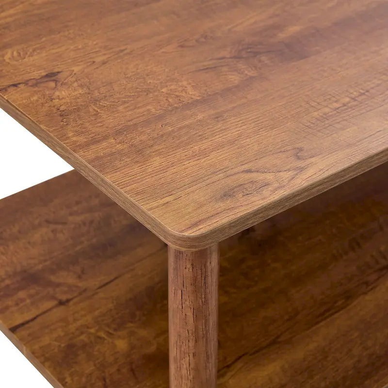 Table basse industrielle de 99 cm avec étagère ouverte à 2 niveaux et pieds en bois d'hévéa