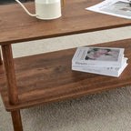 Table basse industrielle de 99 cm avec étagère ouverte à 2 niveaux et pieds en bois d'hévéa