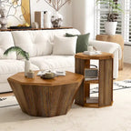 Ensemble de 2 tables basses octogonales de 80 cm en bois d'hévéa massif