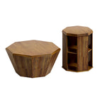 Ensemble de 2 tables basses octogonales de 80 cm en bois d'hévéa massif