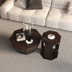 Ensemble de 2 tables basses octogonales de 80 cm en bois d'hévéa massif