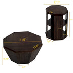 Ensemble de 2 tables basses octogonales de 80 cm en bois d'hévéa massif