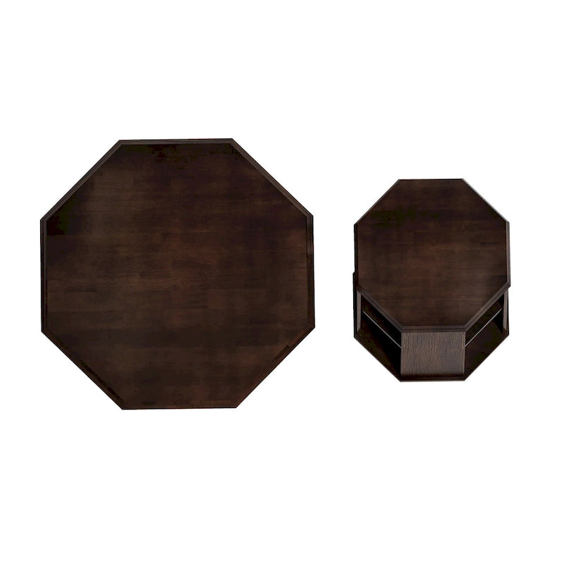 Ensemble de 2 tables basses octogonales de 80 cm en bois d'hévéa massif
