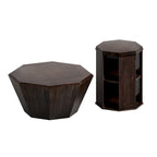 Ensemble de 2 tables basses octogonales de 80 cm en bois d'hévéa massif