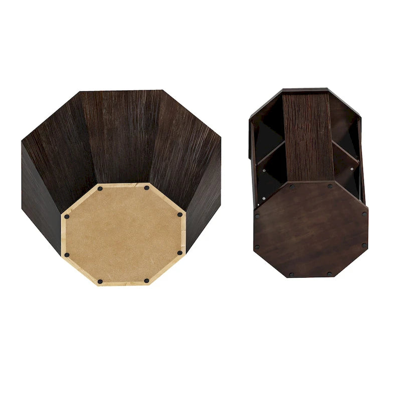Ensemble de 2 tables basses octogonales de 80 cm en bois d'hévéa massif