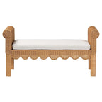Banc d'appoint en rotin miel clair avec accoudoirs festonnés – Style bohème, 1 à 2 places