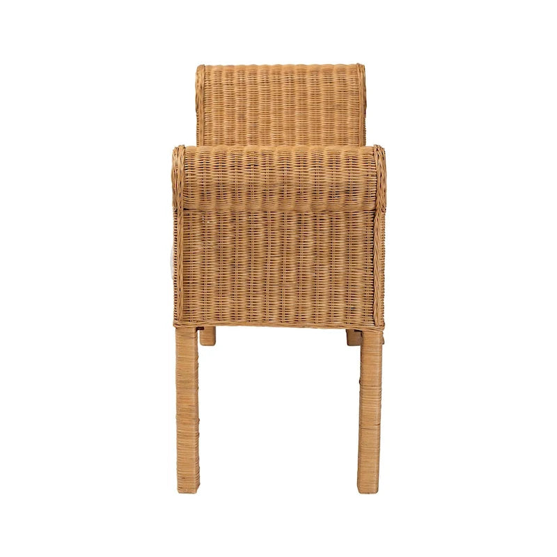 Banc d'appoint en rotin miel clair avec accoudoirs festonnés – Style bohème, 1 à 2 places