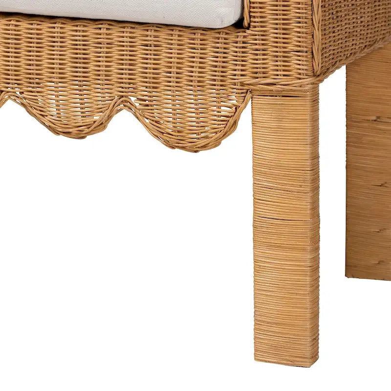 Banc d'appoint en rotin miel clair avec accoudoirs festonnés – Style bohème, 1 à 2 places