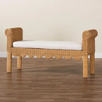 Banc d'appoint en rotin miel clair avec accoudoirs festonnés – Style bohème, 1 à 2 places