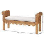 Banc d'appoint en rotin miel clair avec accoudoirs festonnés – Style bohème, 1 à 2 places