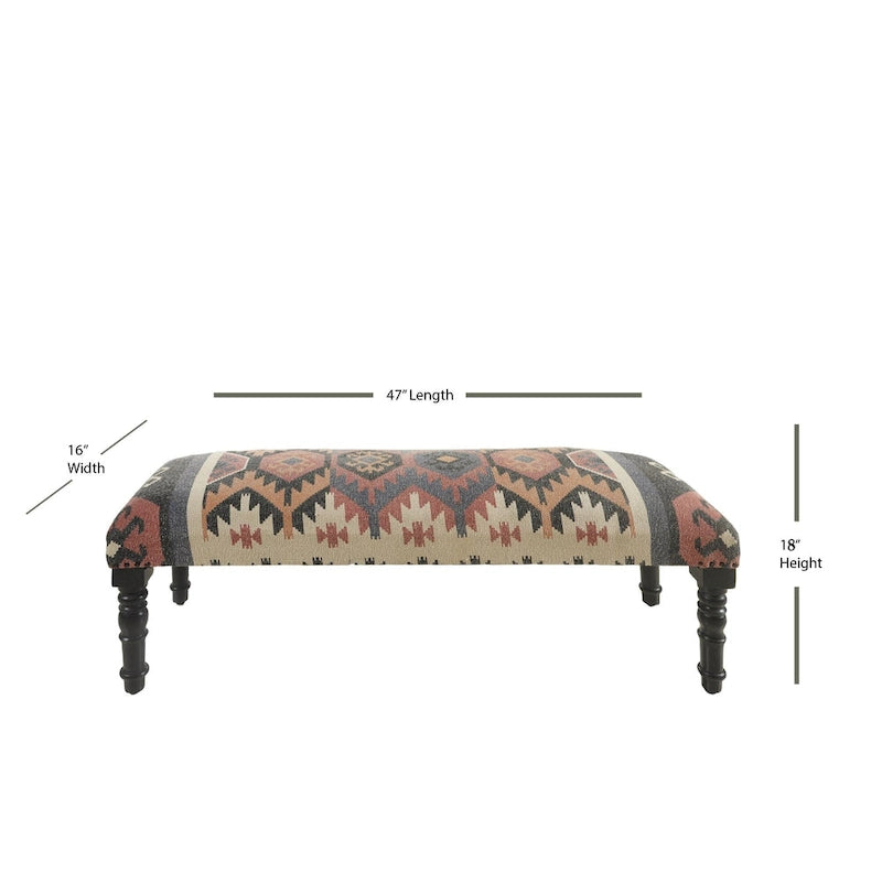 Banc rectangulaire multicolore de style sud-ouest de 47 po