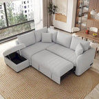 Canapé d'angle convertible en L avec ports USB et pouf de rangement