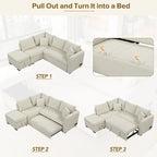 Canapé d'angle convertible en L avec ports USB et pouf de rangement
