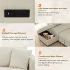 Canapé d'angle convertible en L avec ports USB et pouf de rangement