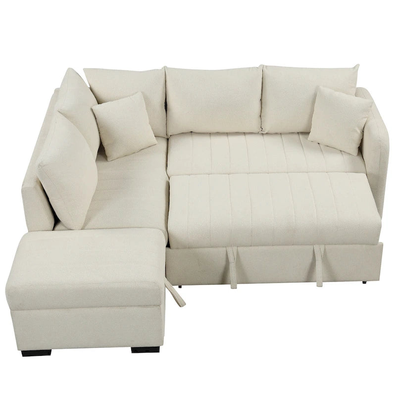 Canapé d'angle convertible en L avec ports USB et pouf de rangement