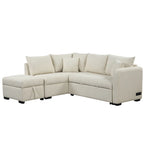 Canapé d'angle convertible en L avec ports USB et pouf de rangement