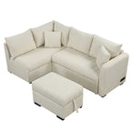 Canapé d'angle convertible en L avec ports USB et pouf de rangement