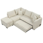 Canapé d'angle convertible en L avec ports USB et pouf de rangement