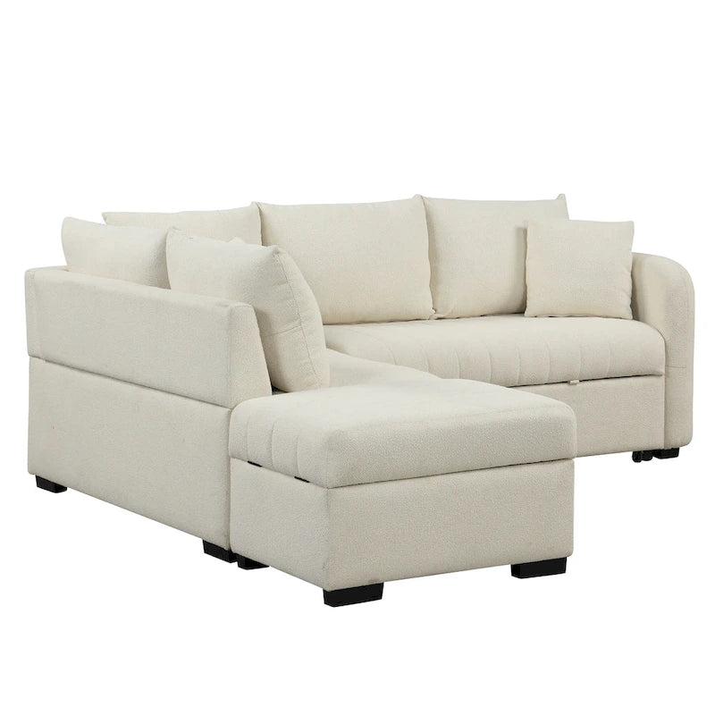 Canapé d'angle convertible en L avec ports USB et pouf de rangement