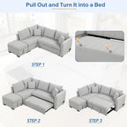Canapé d'angle convertible en L avec ports USB et pouf de rangement