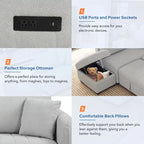 Canapé d'angle convertible en L avec ports USB et pouf de rangement