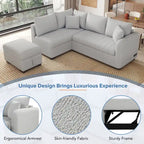 Canapé d'angle convertible en L avec ports USB et pouf de rangement