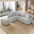 Canapé d'angle convertible en L avec ports USB et pouf de rangement