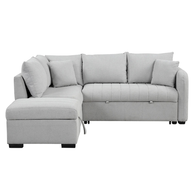 Canapé d'angle convertible en L avec ports USB et pouf de rangement