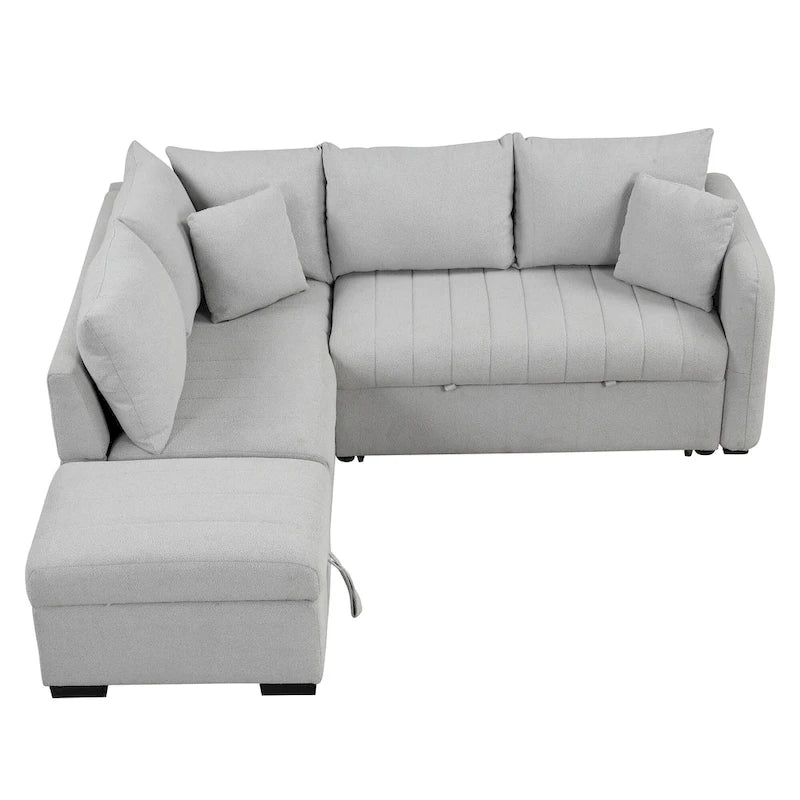 Canapé d'angle convertible en L avec ports USB et pouf de rangement