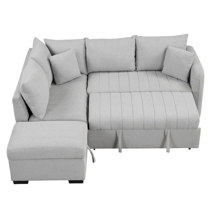 Canapé d'angle convertible en L avec ports USB et pouf de rangement