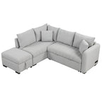 Canapé d'angle convertible en L avec ports USB et pouf de rangement