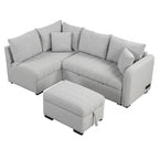 Canapé d'angle convertible en L avec ports USB et pouf de rangement