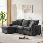 Canapé modulable en L 4 places en chenille avec pouf