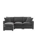 Canapé modulable en L 4 places en chenille avec pouf