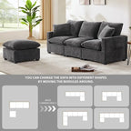 Canapé modulable en L 4 places en chenille avec pouf