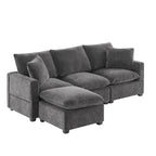 Canapé modulable en L 4 places en chenille avec pouf