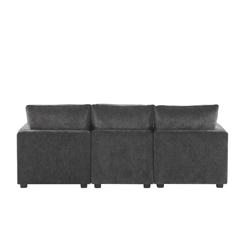 Canapé modulable en L 4 places en chenille avec pouf