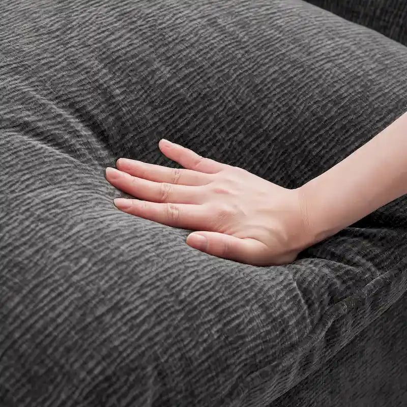 Canapé modulable en L 4 places en chenille avec pouf
