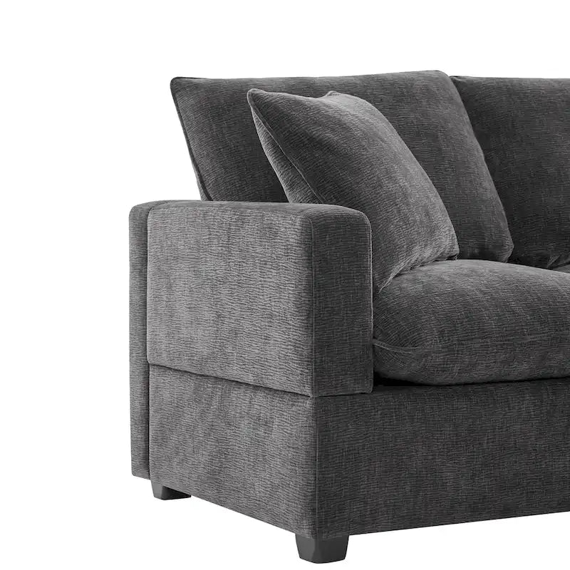 Canapé modulable en L 4 places en chenille avec pouf