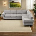 Canapé d'angle 6 places en chenille de 278 cm avec accoudoirs roulés cloutés