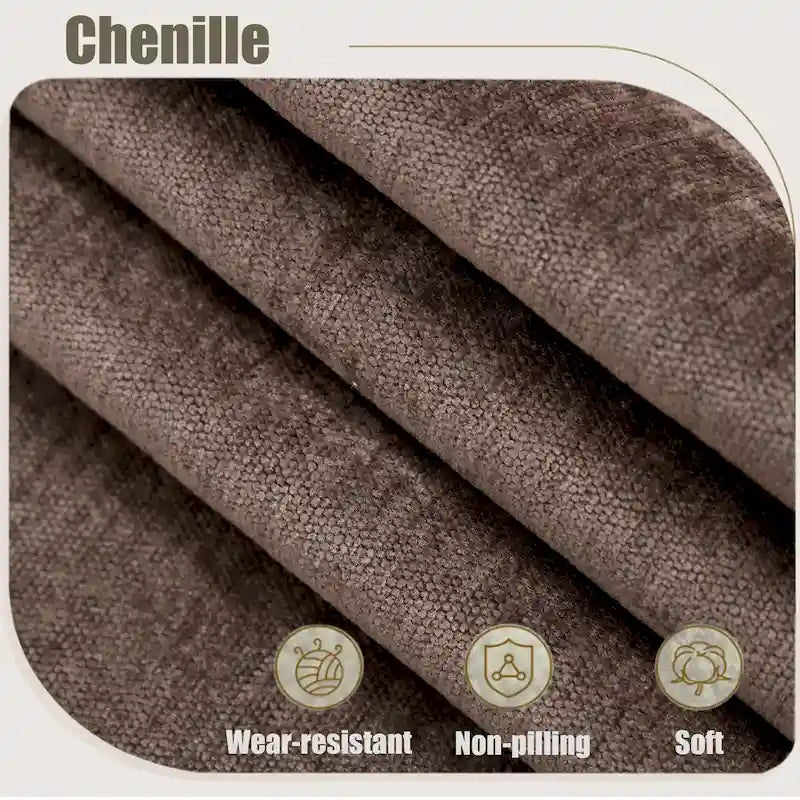 Canapé d'angle 6 places en chenille de 278 cm avec accoudoirs roulés cloutés